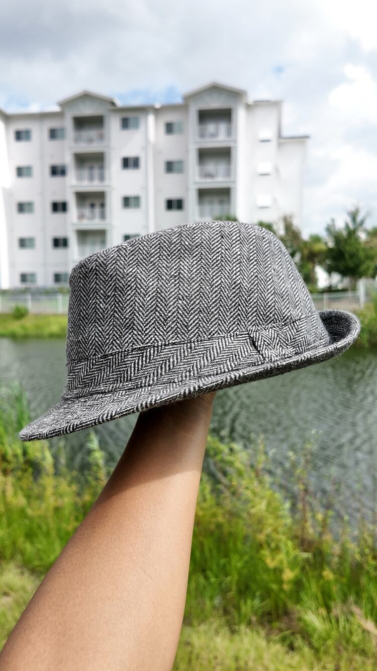 Dockers Herringbone Fedora Hat Gray Black Trilby Men’s Size L